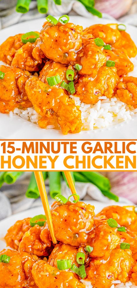 Garlic Honey Chicken, Crispy Breaded Chicken, Soy Garlic Chicken, Honey Chicken Recipe, Quick Chicken Dinner, Garlic Honey, Honey And Soy Sauce, Takeout Food, Popcorn Chicken