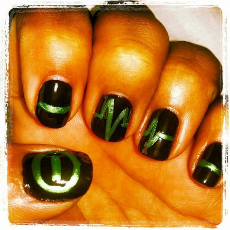 Type O Negative nails ♡♡♡ Type O Negative Nail Art, Goth Manicure Short, Band Nails Design, Misfit Nails, Green Day Nails, Ptv Nails, Type O Negative Nails, Band Inspired Nails, Radiohead Nails