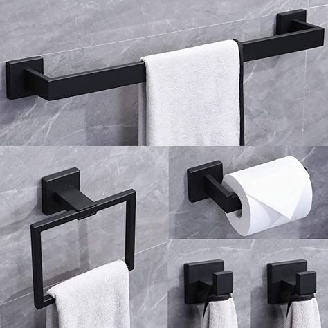 Ntipox 5 Piece Stainless Steel Matte Black Bathroom Hardware Accessories Set Include Towel Bar Set Matte Black, 22 inch Bath Accessories Kit… : Amazon.ca: Tools & Home Improvement Matte Black Bathroom Hardware, Matte Black Bathroom Accessories, Black Bathroom Hardware, Black Towel Bar, Hand Towel Ring, Matte Black Bathroom, Black Bathroom Accessories, Bathroom Accessories Set, Black Towels