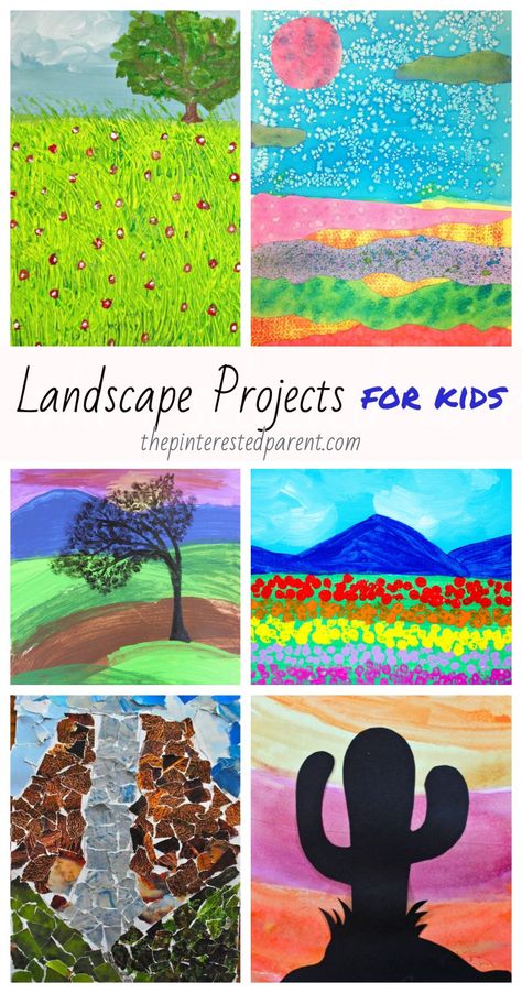 Beautiful Landscape Projects for Kids - #painting #watercolors #landscape #art #kids #paper #techniques #crafts #pastels Kindergarten Landscape Art Lesson, Landscape Paintings For Kids, Landscape Art For Kids, Painting Techniques For Kids, Landscape For Kids, Watercolor For Kids, Diy Kids Paint, Easy Painting For Kids, Kids Painting Projects