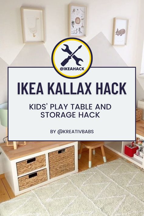 Kallax Kids Storage, Kallax Hack Kids, Play Table With Storage, Kallax Hack, Ikea Kallax Hack, Kids Play Table, Kallax Shelf, Craft Station, Ikea Kallax