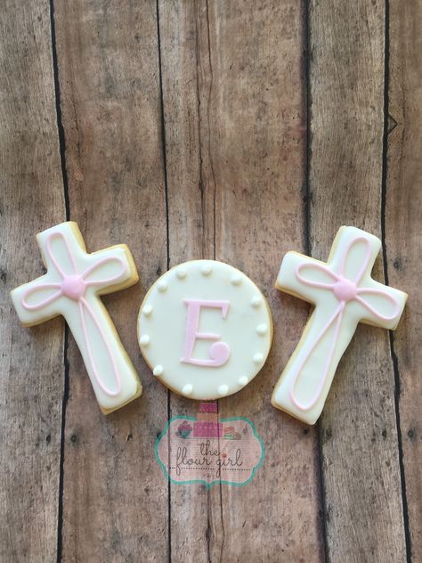 Baptism first communion cross pink cookies. Girl First Communion Cookies Girl, Communion Cookies Girl, Baptism Cookies Girl, Holy Communion Cookies, First Communion Cookies, Communion Cookies, Christening Cookies, Cross Cookies, Baptism Cookies