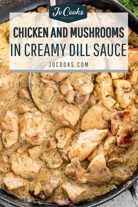 This Chicken and Mushrooms in Creamy Dill Sauce is the perfect dish made with chicken and mushrooms in a rich and creamy dill sauce! #chicken #mushrooms #dillsauce Chicken With Dill Recipes, Creamy Dill Sauce For Chicken, Chicken With Dill Sauce, Chicken Dill Recipes, Dill Sauce For Chicken, Dill Chicken Recipes, Mushroom Dill Sauce, Creamy Dill Chicken, Chicken Bakes