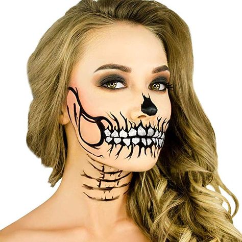 Dracula Makeup, Crazy Halloween Makeup, Glitter Skull, Skull Stencil, Doll Halloween Costume, Skeleton Makeup, Face Paint Makeup, Amazing Halloween Makeup, Halloween Makeup Scary