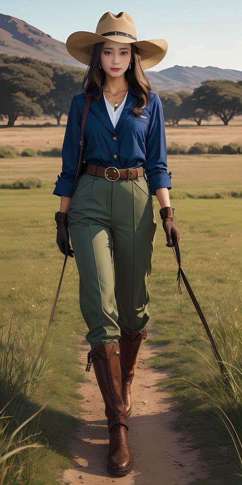 Adventure Fashion Travel Outfits, Female Explorer Outfit, Women Hunting Outfit, English Hunting Outfit, Fantasy Traveler Outfit, Hunting Outfits For Women, Safari Outfit Women, English Hunting, Hunting Outfit