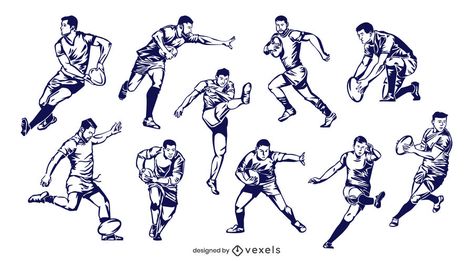 Hand drawn rugby players set #AD , #drawn, #Hand, #players, #set, #rugby Rugby Drawing, Rugby Art, Rugby Logo, Vector Patterns Design, Different Poses, Mo Design, Rugby Players, Shirt Maker, Vintage Film