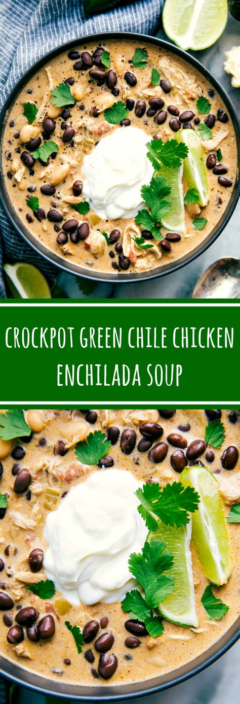 Crockpot Green Chicken Chile Enchilada Soup (Video) Crockpot Green Chile Chicken, Green Chile Chicken Enchilada Soup, Green Chile Chicken Enchiladas, Green Chile Chicken, Chicken Enchilada Soup, Enchilada Soup, Recipes Yummy, Recipes Delicious, Chicken Enchilada