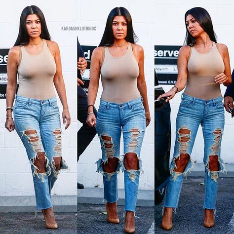 Kourt  -- Top: #WolfordFashion "Individual Nature" $185 Jeans: #CitizensOfHumanity "Avedon" $200 Shoes: #ManoloBlahnik "BB" $595 Tan Bodysuit Outfit, Nude Bodysuit Outfit, Bodysuit Outfit Jeans, Wolford Bodysuit, Fashion 23, Tee Outfits, Tan Bodysuit, Kourtney Kardashian Style, Tan Tank Top