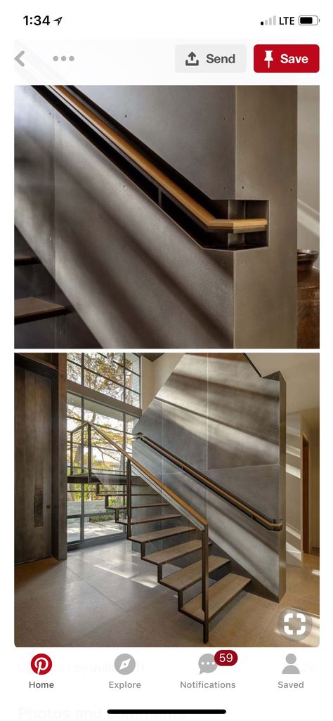 Open Stairs, Stair Design, Handrail Design, Staircase Handrail, Steel Handrail, Escalier Design, Modern House Interior, Steel Stairs, Floating Stairs