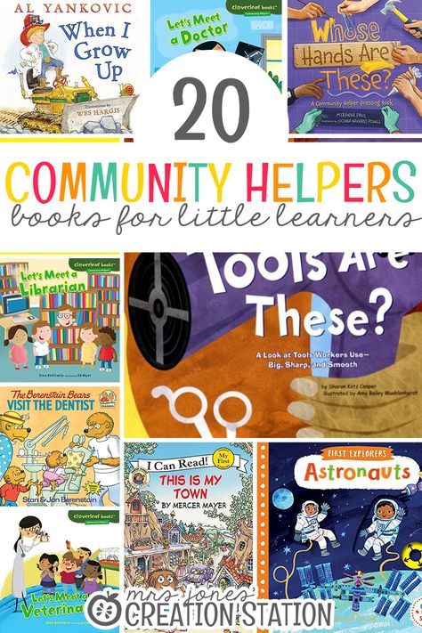 20 Community Helper Books for Little Learners - Mrs. Jones Creation Station Community Helpers Books, Community Helper Books, Library Kindergarten, Career Lessons, Classroom Homeschool, Community Helpers Theme, Community Helpers Preschool, Community Workers, Mrs Jones