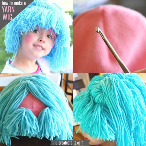 My daughter has wanted to be a La La Loopsy Doll for Halloween since summer! I was all prepared to make her costume and it was going to rock…that is until I found exactly what she wanted to be on clea How To Make A Yarn Wig, Magic Yarn Project Wigs, Yarn Wig Diy, How To Make A Doll Wig Out Of Yarn, Diy Raggedy Ann Wig, Rag Doll Hair Tutorial Yarn Wig, Rag Doll Wig, Raggedy Ann Costume, Raggedy Ann Wig