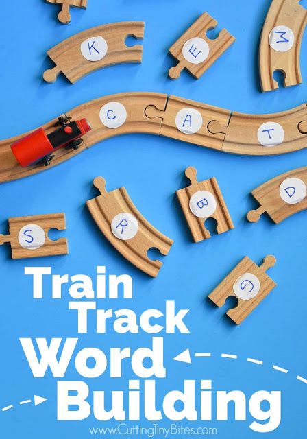 Train Track Word Building- Fun and easy literacy activity inspired by the book Old Tracks New Tricks. Great preschool or kindergarten activity for teaching sight words, phonics, or CVC words to beginning readers. Kindergarten Activity, Transportation Activities, Maluchy Montessori, Book Old, Transportation Preschool, Teaching Sight Words, Eyfs Activities, Nursery Activities, Beginning Readers