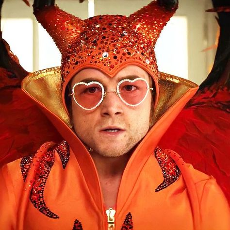 Taron Egerton Elton John Orange Costume, Movie Glasses, Happy 33rd Birthday, Orange Costume, Rocketman Movie, 33rd Birthday, Rocket Man, Taron Egerton, Funky Hairstyles