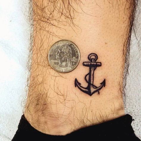 tiny small mens lower leg black ink anchor tattoo Simple Anchor Tattoo, Tiny Anchor Tattoo, Anker Tattoo Design, Small Anchor Tattoos, Ankle Tattoo Men, Small Anchor, Anchor Tattoo Design, Anker Tattoo, Anchor Tattoos