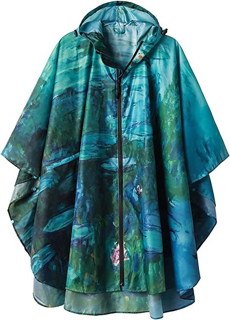 AmazonSmile: Adults Rain Poncho Waterproof Raincoat Jacket Hood with Pocket(Water lilIes) : Clothing, Shoes & Jewelry Poncho Raincoat, Rains Long Jacket, Monet Water Lilies, Poncho Jacket, Long Rain Coat, Raincoat Jacket, Rain Poncho, Poncho Pattern, Rain Gear