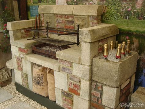 Stone Barbecue Design, Stone Bbq Ideas, Bbqs Outdoor, Stone Barbecue, Aesthetic Bbq, Bbq Aesthetic, Rustic Outdoor Fireplaces, Communal Garden, Outdoor Fireplace Pizza Oven