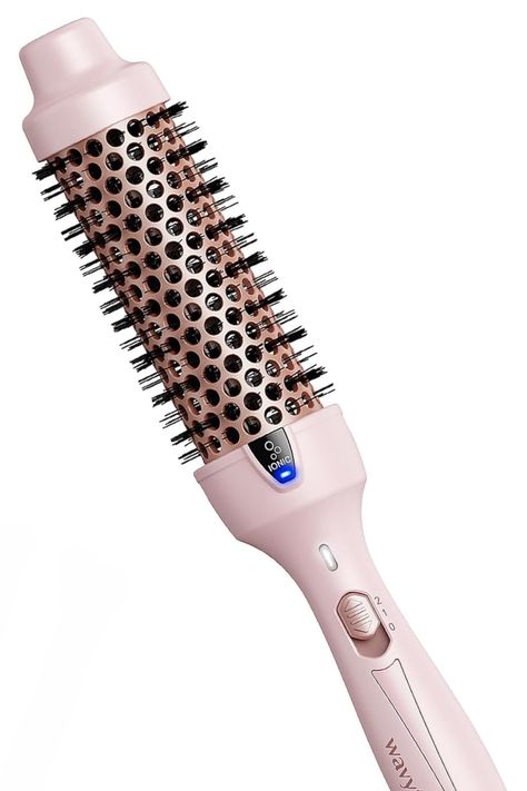 Create Blowout Look - Wavytalk 1.5 inch thermal brush with a ceramic barrel distributes heat evenly for medium to loose curls and waves that last. It's not a blow dryer. Harnessing the Power of Negative Ions - Equipped with negative ion function, our heated round brush will caress each strand of your hair with negative ions, locking in moisture and making your hair smoother, reducing frizz and tangles. It allows you to effortlessly create smooth and long-lasting curls. Thermal Round Brush, Thermal Brush Blowout, Wavytalk Thermal Brush, Round Brush Blowout, Heated Round Brush, Blowout Look, Heat Brush, Thermal Brush, Lasting Curls