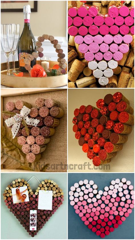 Heart Shaped Cork Crafts & Decor Wine Corks Ideas, Diy Art Work, Cork Heart, Glass Bottle Ideas, Wine Cork Ideas, Diy Cork, Wine Cork Ornaments, Spring Art Projects, Cork Ornaments