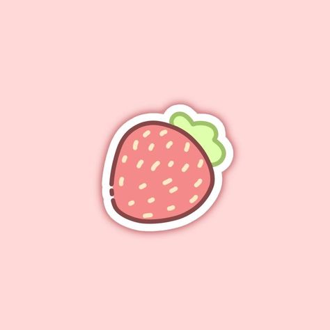 Strawberry Icon Cute, Strawberry Cartoon Aesthetic, Strawberry Easy Drawing, Cute Strawberry Doodle, Aesthetic Strawberry Drawing, Strawberry Sticker Aesthetic, Cute Clipart Aesthetic, Strawberry Cute Drawing, Pink Strawberry Icon