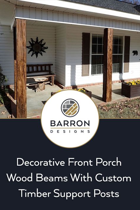 Wood Porch Posts, Porch Columns Makeover, Wood Porch Columns, Front Porch Wood, Farmhouse Remodel Ideas, Porch Beams, Front Porch Posts, Outdoor Laundry Rooms, Outdoor Columns