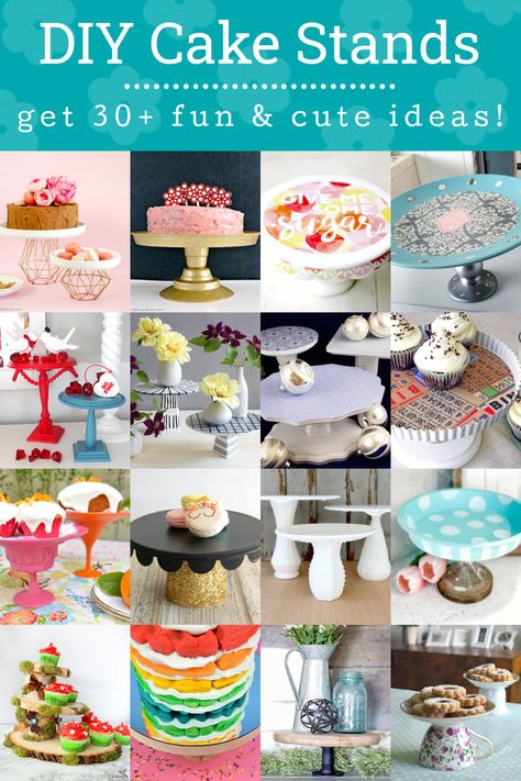 How To Make A Cake Stand Diy, Cake Stand Ideas Display, Cake Stands Ideas, Cake Stand Decor Ideas, Cake Stands Diy, Diy Cake Pop Stand, Diy Cake Plate Stand, Cake Stand Ideas, Homemade Cake Stands