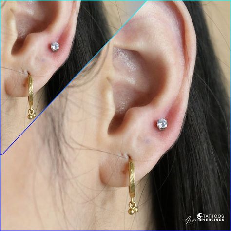 What a beautiful Upperlobe/Lower helix Piercing placement with perfect stud from #piercingstudio. White crystal holding titanium Metal, which heals faster, Easy and Gentle Piercing Method, Care-free After care Process! DM us for Appointments! Whatsapp: 909801171 #Aaryans #ahmedabad #piercers #masterofpiercering #indianpiercers #instagram #Gujarat #india Lower Helix Piercing, Piercing Placement, Upper Lobe Piercing, Upper Lobe, Titanium Metal, After Care, Piercing Studio, Lobe Piercing, Helix Piercing