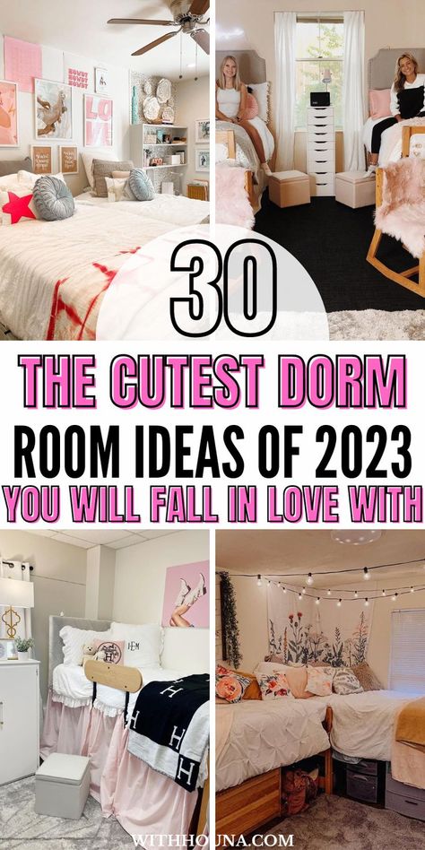 Are you moving to college this year and you want have the cutest dorm room ever that just feels like home? If so, you'll love these dorm room ideas of 2023 for college girls. You'll find all the dorm room inspirations and dorm room designs that will inspire you to recreate the best dorm room of this year. You'll also find everything from trendy college dorm room ideas, small dorm room ideas, pink dorm room ideas, boho dorm room ideas, neutral dorm room ideas, and so much more. Boho Themed Dorm Room, How To Make Dorm Room Cozy, College Dorm Necessities Freshman Year, Girly College Dorm Room Ideas, College Dorm Bed Ideas, Dorm Room Window Ideas, How To Decorate Dorm Room, Dorm Room Suite Ideas, College Dorm Room Ideas 2024