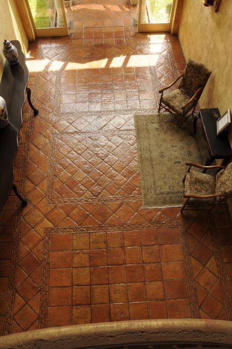 Handmade Mexican Saltillo Tile, Terracotta Tile, European and Ceramic Tile Mexican Saltillo Tile, Stained Concrete Patio, Tile Terracotta, Concrete Patio Ideas, Hacienda Style Homes, Saltillo Tile, Painting Tile Floors, Terracotta Tile, Diy Patio Decor