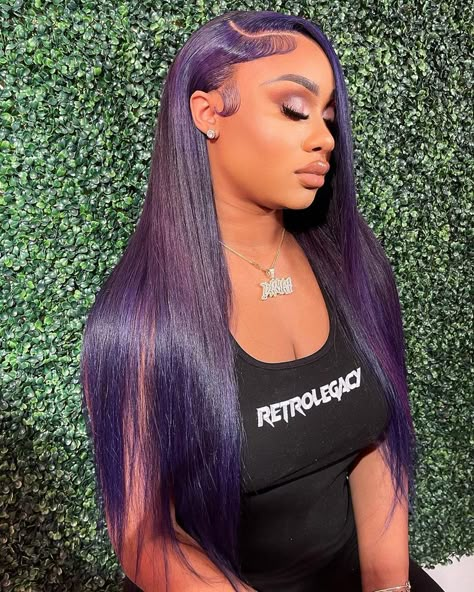 Dark Purple Frontal Wig, Dark Purple Lace Front Wig, Dark Purple Wig Black Women, Dark Purple Hair Black Women, Dark Purple Wig, Purple Lace Front, Dark Purple Hair, Lace Fronts, Purple Wig