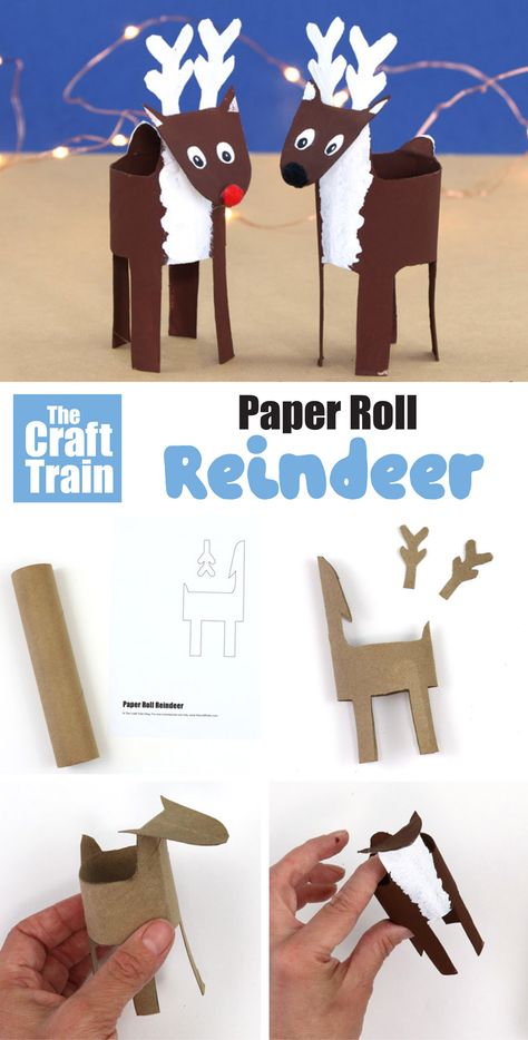 Paper Roll Reindeer, Ren Geyiği, Paper Towel Crafts, Recycled Wrapping Paper, Reindeer Card, Reindeer Craft, Toilet Paper Crafts, Toilet Paper Roll Crafts, Paper Roll Crafts