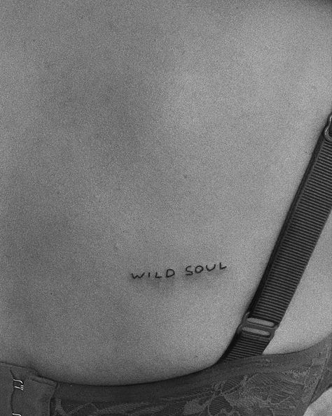 Hand poke tattoo in black and white on the back Lifes Short Tattoos, Funny Tattoo Ideas For Friends, Show Up Tattoo, Thank You Tattoo Words, Born To Run Tattoo, Stay Present Tattoo, Enough Tattoos For Women Small, Wild Soul Tattoo, Wild Card Tattoo