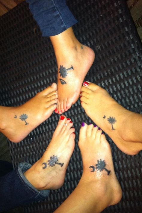 Friendship, duty station tattoos South Carolina Tattoo For Women, Sc Palmetto Tree Tattoo, Palmetto Tree Tattoo, South Carolina Tattoo Ideas, South Carolina Tattoo, Carolina Tattoo, Tramp Stamps, Beach Tattoos, Tattoos For Dog Lovers