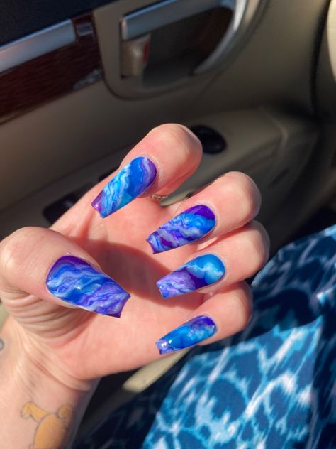 Pink Blue And Purple Nails Art Designs, Navy Purple Nails, Royal Blue And Purple Nails, Blue Watercolor Nails, Blue And Purple Nail Ideas, Blue And Purple Acrylic Nails, Purple And Blue Nails Ideas, Purple And Blue Nails Designs, Blue And Purple Nails Designs