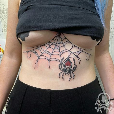 Spiderweb Skull Tattoo, Strum Tattoos, Spider Web Tattoo Stomach, Spiderweb Tattoo Sternum, Spiderweb Tattoo Chest, Spiderweb Tattoo Women, Spiderweb Stomach Tattoo, Stomach Spider Tattoo, Spiderweb Neck Tattoo