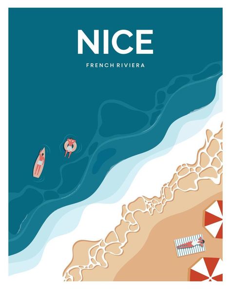 Beach Club Illustration, Beach Clean Up Poster, Beach Illustration Design, Goa Poster, French Riviera Beach, Beachy Designs, Beach Cleaning, Vacation Illustration, People Swimming