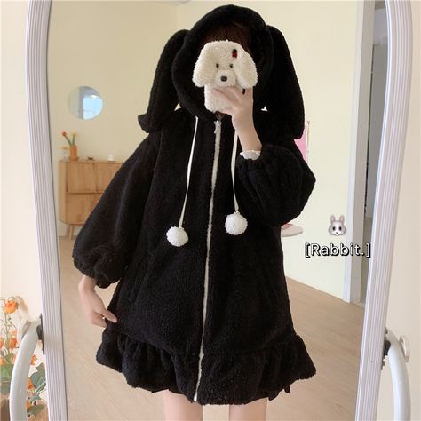 Japanese Style Autumn Winter Women Sweet Warm Jacket Kawaii Soft Lambswool Ruffles Rabbit Ears Hooded Coats Girls Parkas Outwear|Parkas| - AliExpress Bunny Ear Hoodie, Harajuku Clothes, Plush Coat, Winter Girl, Hooded Faux, Hoodie Coat, Winter Girls, Sweatshirt Women, Cute Sweatshirts