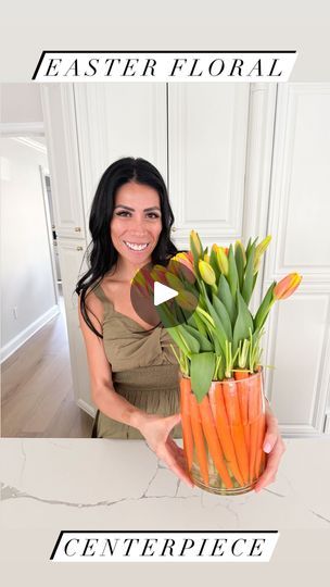 Carrot Centerpiece Ideas, Tulip Centerpiece Simple, Carrot Centerpiece, Easter Decorations Centerpieces, Carla Bushey, Easter Floral Centerpieces, Lily Centerpieces, Tulip Centerpiece, Easter Napkins