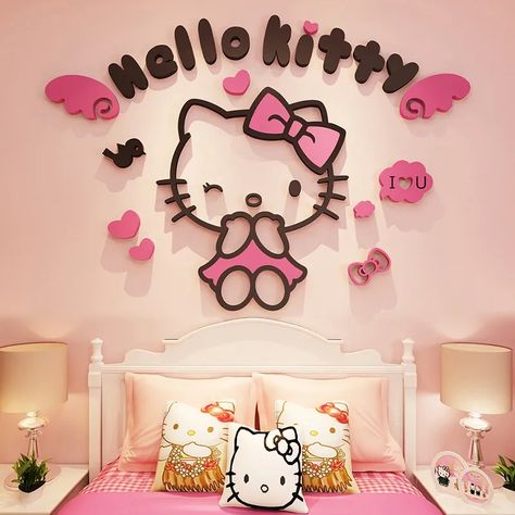 Sanrio Room Decor, Hello Kitty Room Decor, Hello Kitty Decorations, Hello Kitty Bedroom, Hello Kitty Rooms, Diy Wall Stickers, Girl Bedroom Walls, Wall Stickers 3d, Room Stickers