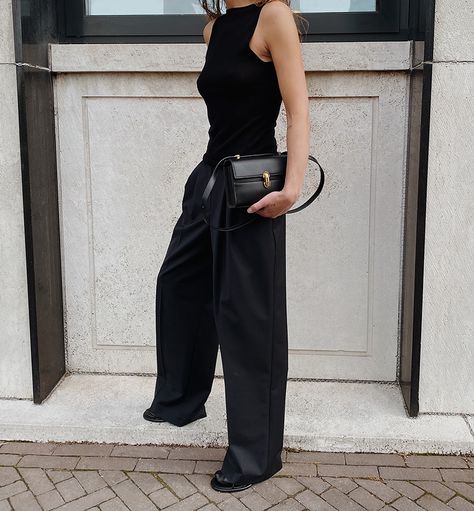 Savette Symmetry, Oversized Trousers, St Agni, Europe Outfits, Knitted Top, Lace Up Sandals, All Black, High Heel, Knit Top