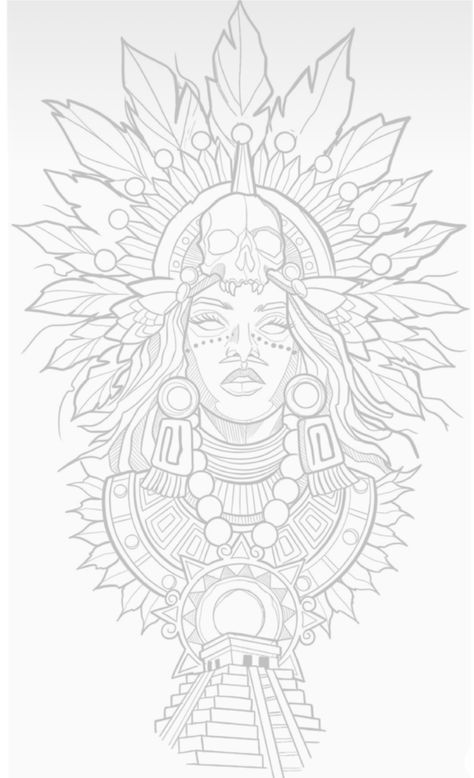 Aztec Skull Drawing, Aztec Tattoo Patterns, Maya Art Drawing, Aztec Sketch, Aztec Tattoo Mexican For Women, Aztec Art Tattoo, Aztec Stencil, Chest Tattoo Drawings, Aztec Drawing