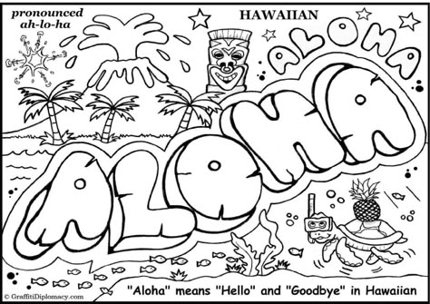 A printable "Aloha" coloring page Hawaii School, Graffiti Coloring, Hawaii Crafts, Hawaii Activities, Coloring Pages For Teenagers, Hawaiian Crafts, Kids Colouring, Avengers Coloring, Summer Bash