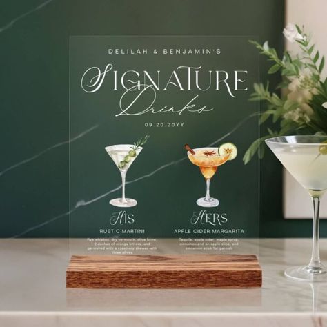 Signature Drink Wedding, Watercolor Drinks, Apple Cider Margarita, Cider Margarita, Drink Wedding, Olive Cocktail, Martinis Drinks, Martini Olive, Drink Display