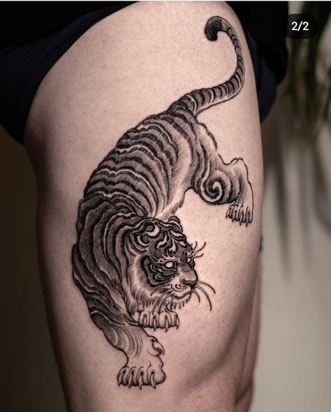 Old School Tiger Tattoo, Neo Traditional Tiger, Dragon Hand Tattoo, Outer Forearm Tattoo, Leopard Tattoos, Tiger Tattoo Design, Leg Sleeve Tattoo, Tattoo Desings, Tattoo Project