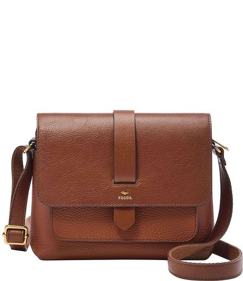 Fossil Kinley Small Fold Over Leather Crossbody Bag | Dillard's Fossil Bags Women Handbags, Mom Bags Everyday, Everyday Purse Casual, Cute Small Purse, Wardrobe Revamp, Leather Goodies, Medium Purse, Brown Leather Crossbody Purse, Streamer Dr