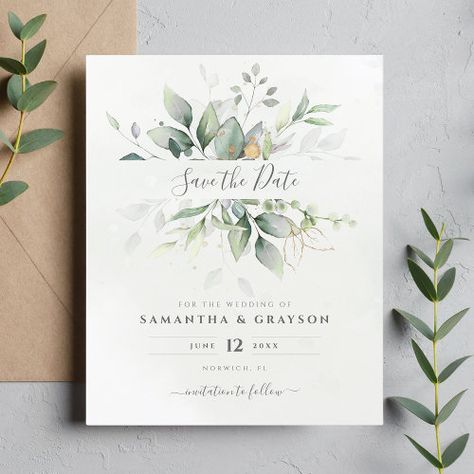 Budget Greenery Eucalyptus Wedding Save The Date #zazzle #weddinginvitations #birthdayinvitations #babyshowerinvitations #zazzleinvitations #monogram #businesscards #graduation #homedecor Rustic Wedding Save The Dates, Script Wedding Invitations, Feuille Eucalyptus, Rustic Save The Dates, Greenery Wedding Invitations, Eucalyptus Wedding, Wedding Leaves, Save The Date Templates, Save The Date Card