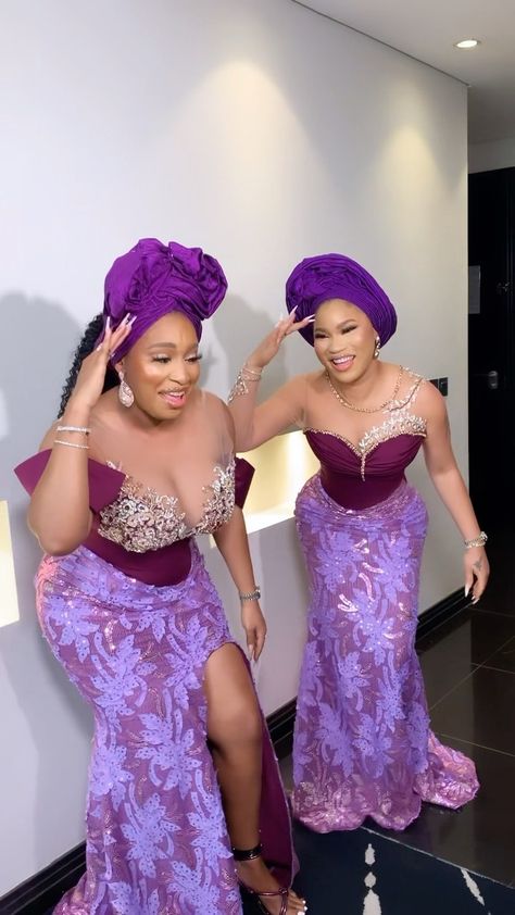 Purple Dresses For Wedding, Yoruba Attire, Reception Gown For Bride, Kampala Gown Styles For Ladies, Nigerian Traditional Dresses, Lace Styles For Wedding, Pretty Lace Dresses, White Lace Gown, Nigerian Dress