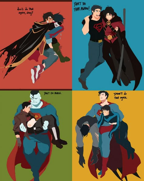 Bat Family And Super Family, Batman And Superman Friendship, Nightwing And Superboy, Batfamily And Superfamily, Super Sons Fanart, Superman X Batman Comic, Batman And Robin Fanart, Batman And Superman Ship, Bat Family Comics