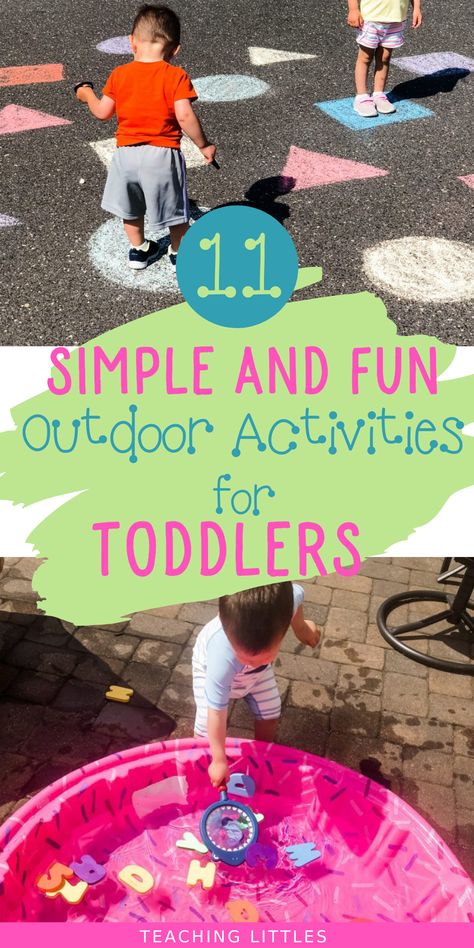 Simple outdoor activities for your toddler or preschooler that involve little prep work & lots of fun! Keep them learning & developing motor skills outside Daycare Outside Activities, Creative Outdoor Activities For Kids, Outdoor Fun For Preschoolers, Outdoor Activities For Special Needs, Outdoor Experiences For Preschoolers, Toddler Summer Outdoor Activities, Special Needs Outdoor Activities, Yard Activities For Kids, Easy Outdoor Sensory Play