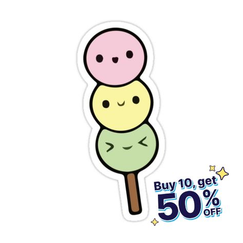 Decorate laptops, Hydro Flasks, cars and more with removable kiss-cut, vinyl decal stickers. Glossy, matte, and transparent options in various sizes. Super durable and water-resistant. Kawaii mochi balls on a stick Mochi Sticker, Mochi Balls, Kawaii Mochi, On A Stick, A Stick, Mochi, Sticker Design, Decorate Laptops, Kiss Cut