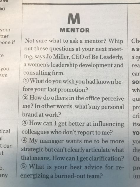 How To Ask Someone To Be Your Mentor, Questions For Mentor, Questions To Ask A Mentor, Questions To Ask Your Mentor, How To Be A Mentor, Mentor Checklist, Mentoring Questions, Mentor Questions, Monthly Journaling